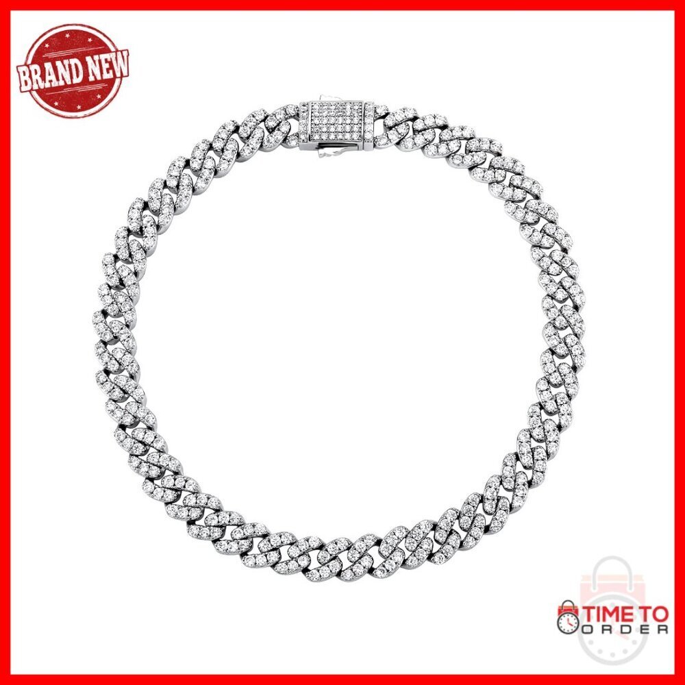 Chunky 8mm Cuban Link Anklet with Faux Diamonds, 14K Gold Plated
